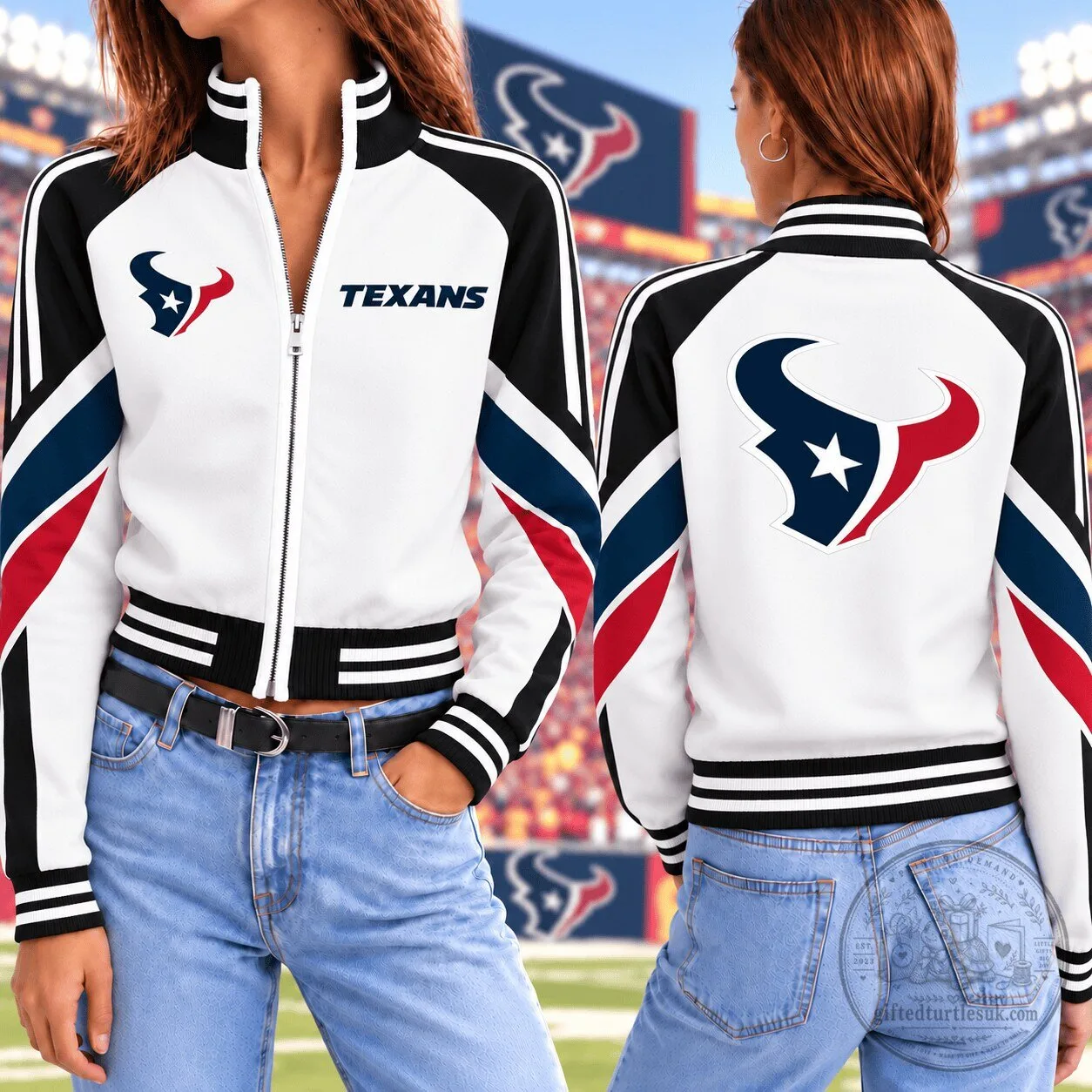 Houston Texans NFL Football Vintage Colorblock Mockneck Full-Zip Jacket