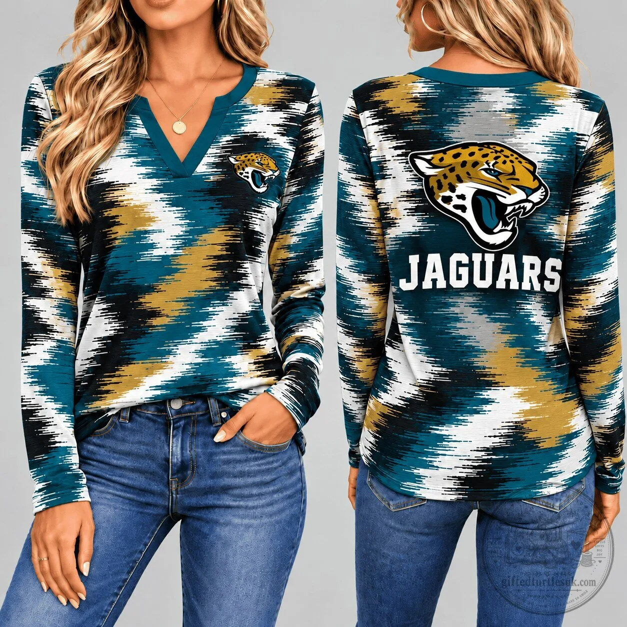 Jacksonville Jaguars Dynamic Brushstroke Long Sleeve V-Neck T-Shirt
